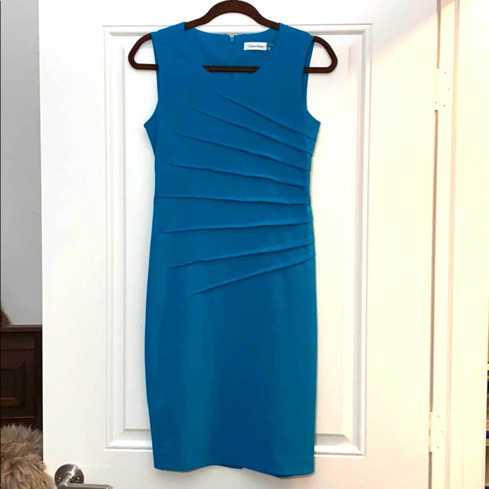 Calvin Klein Starburst Sheath Dress Teal